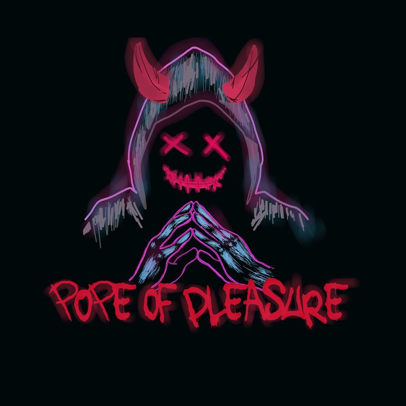 Logo de Pope of Pleasure: figura encapuchada con cuernos y ojos en X